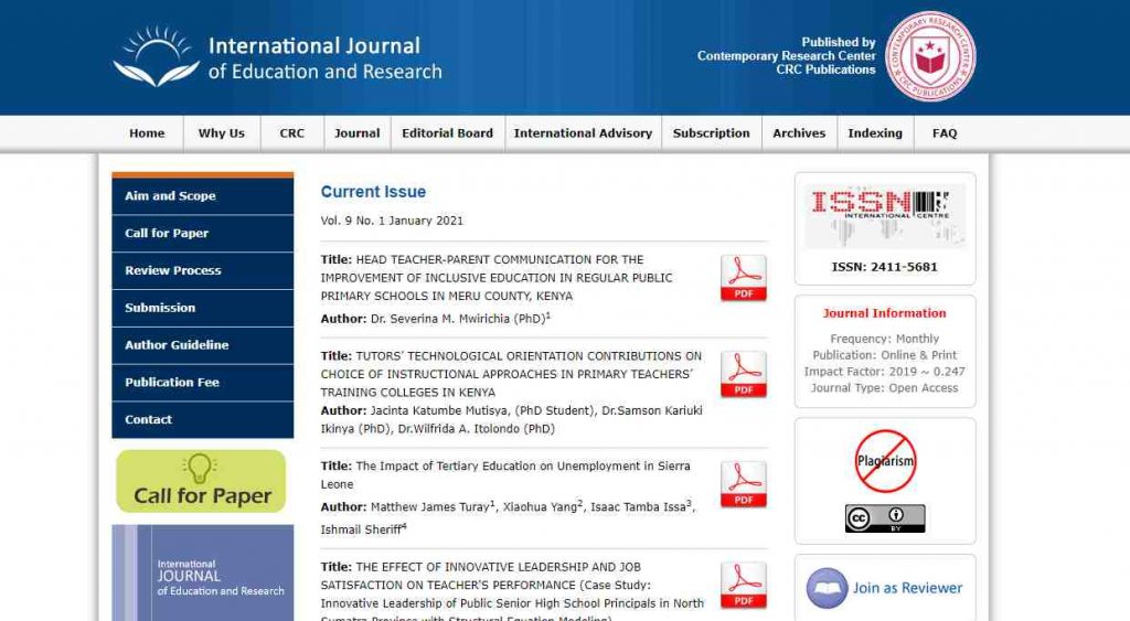 International Journal of Education and Research IJERN